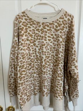 aerie Beige and pink Leopard Print Sweatshirt